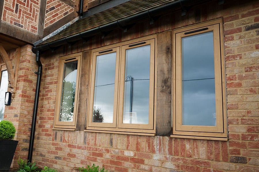 Oak effect flush sash window