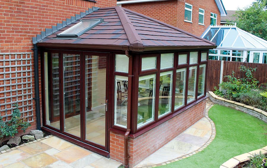 Supalite tiled conservatory wood effect roof