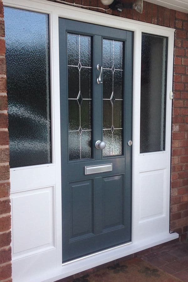 Accoya wood grey front door with side panels