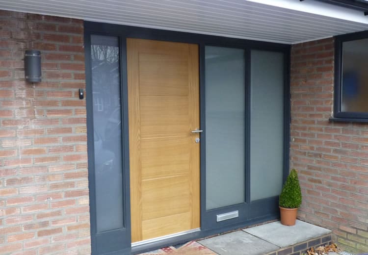 Timber oak front door with glass panels