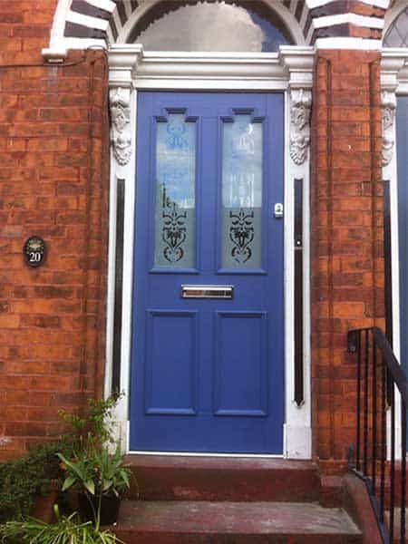 Blue entrance timber door
